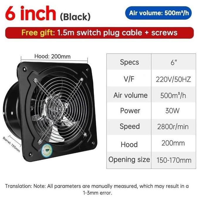 DHIRTYM Exhaust Fan Dinding 4Inch/6Inch Kipas Exhaust Ventilasi Dinding Exhaust Fan Kipas Exhaust Ve