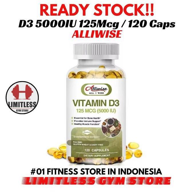 USA Vitamin D3 5000IU - 120 Capsule Vit D 5000 IU Kapsul Alliwise