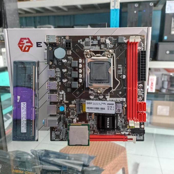 PAKET MOBO H61 PROSESOR CORE I3 RAM 8GB  SSD NVME 256GB FREE WINDOWS10