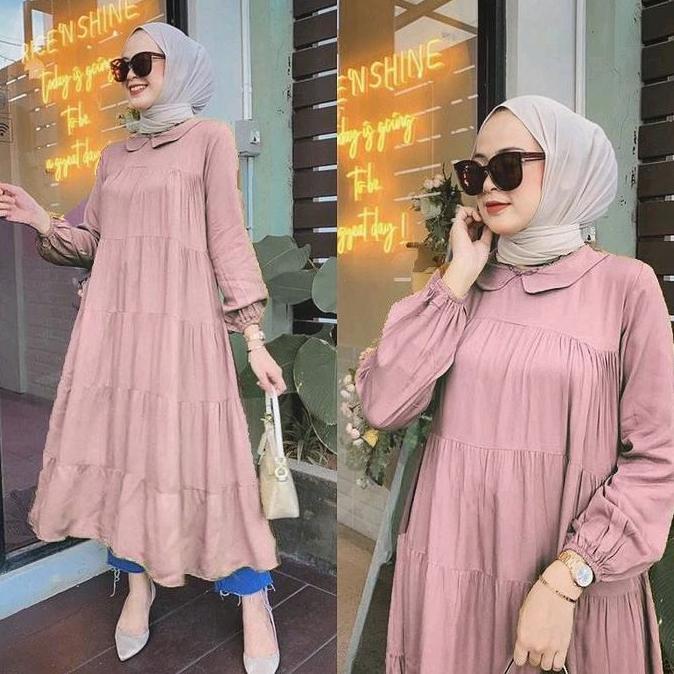 Terjangkau Midi Dress Twill Premium/Midi Dress Twill/Midi Dress Rayon Twill/Midi Dress Tali Belakang