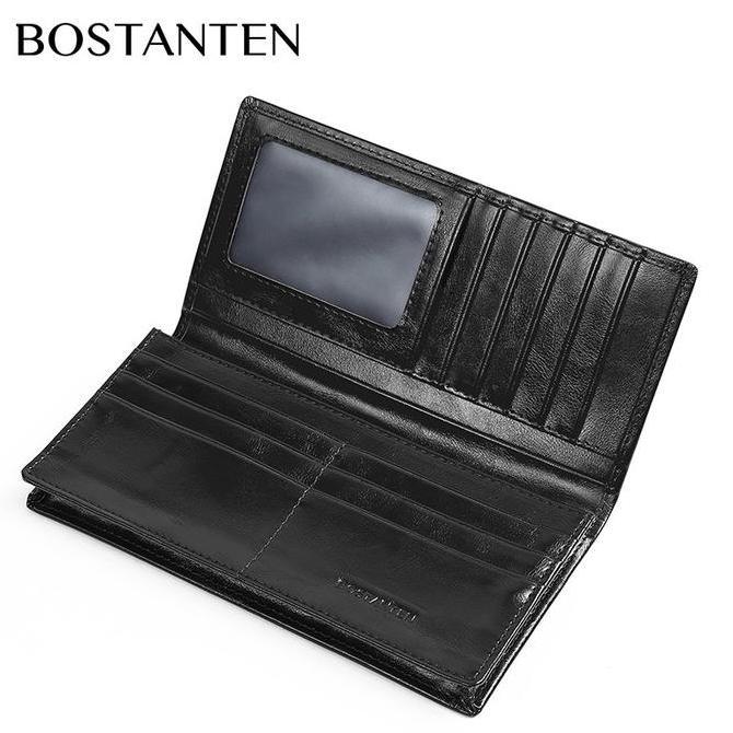 Bostanten Dompet Lipat Panjang Pria Slot Kartu Kulit Pu Warna Hitamkopi