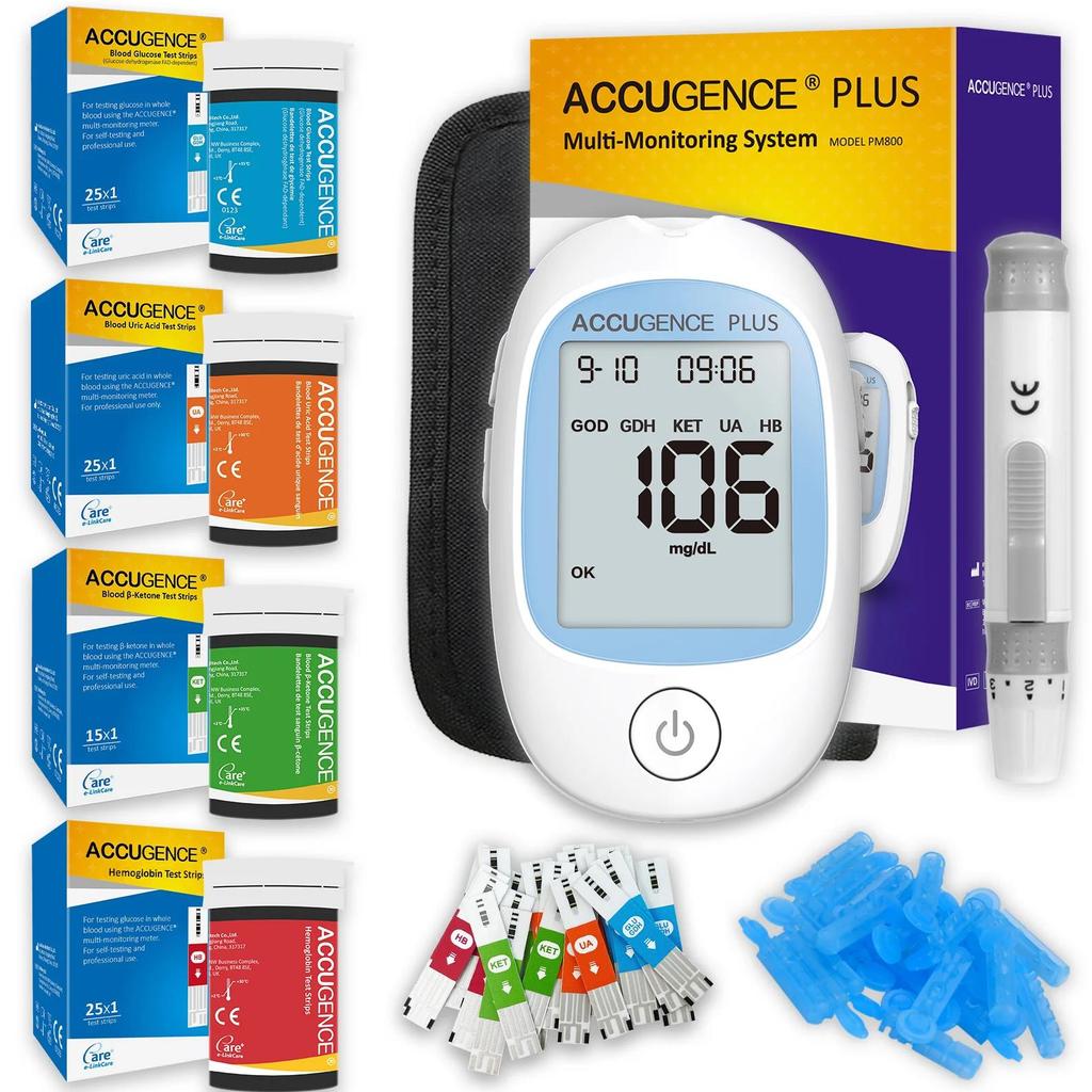4 in 1 Multifunction Monitor Hemoglobin Blood Ketone Glucose Uric Acid Meter Test Strip HB Anemia Te
