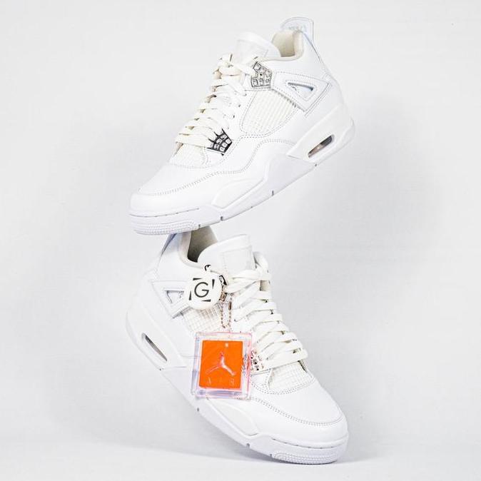 Sepatu Air Jordan 4 Retro Pure Money Allwhite Sneakers Authentic