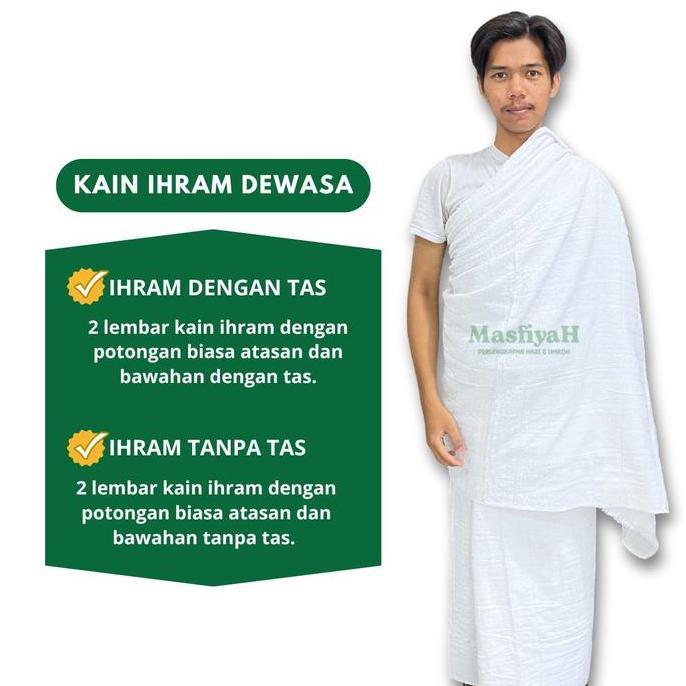 Miliki Kain Ihram Dewasa Kain Ihrom Dewasa Kain Ihram+Tas Kain Ihram Putih Polos Perlengkapan Haji U