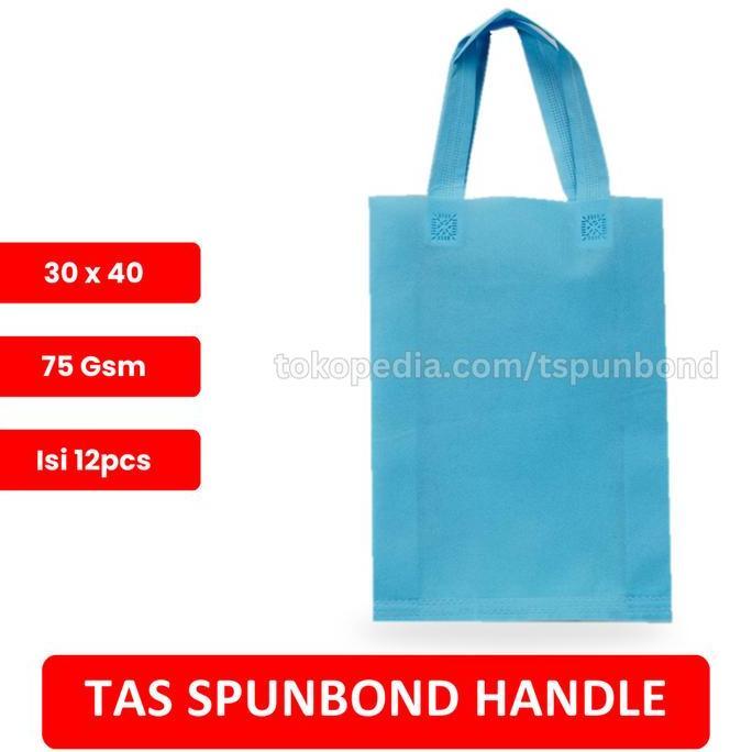 Yoiyouu- Tas Promosi Spunbond Handle Ukuran 30X40 Lusinan - Warna Biru Muda Goodie Kantong