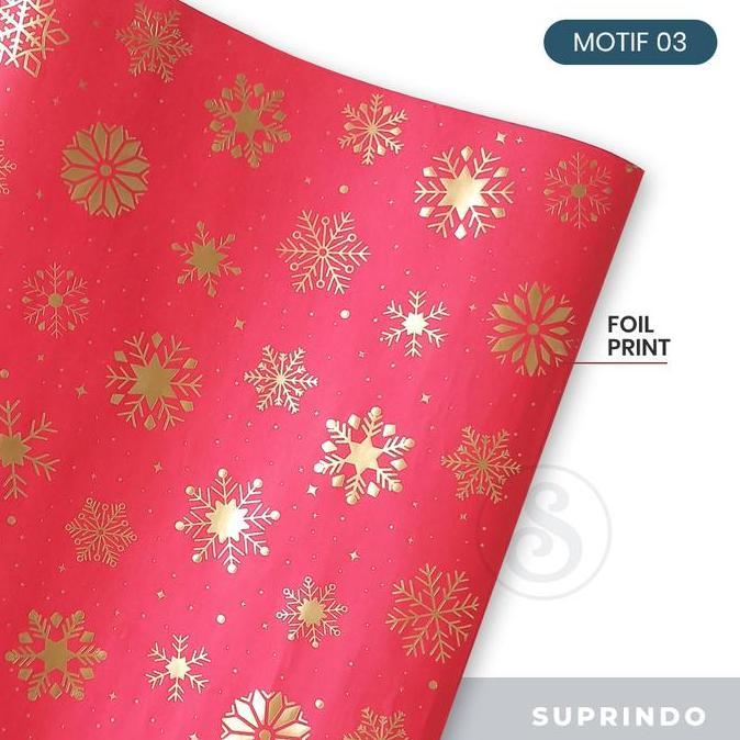 Yoiyouu- (5 Lembar) Premium Kertas Kado Natal Foil Snowflakes