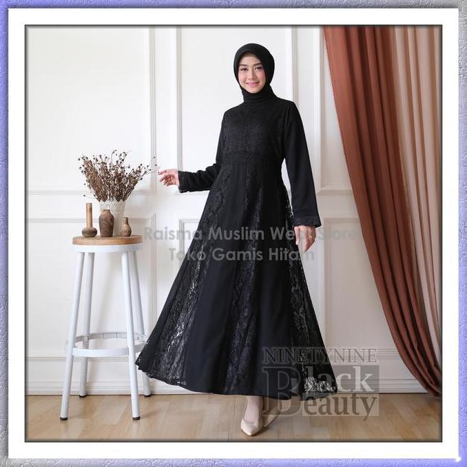 Gamis Hitam Pecah 8 Kombinasi Brokat Ninetynine Black Beauty