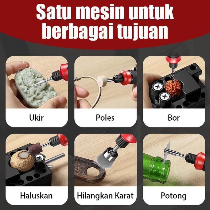 Oemahresi.new - Bor Mini Grinder Set Mesin Ukir Poles Gerinda Listrik Alat Ukir Grafir/ Alat Ukir Ka
