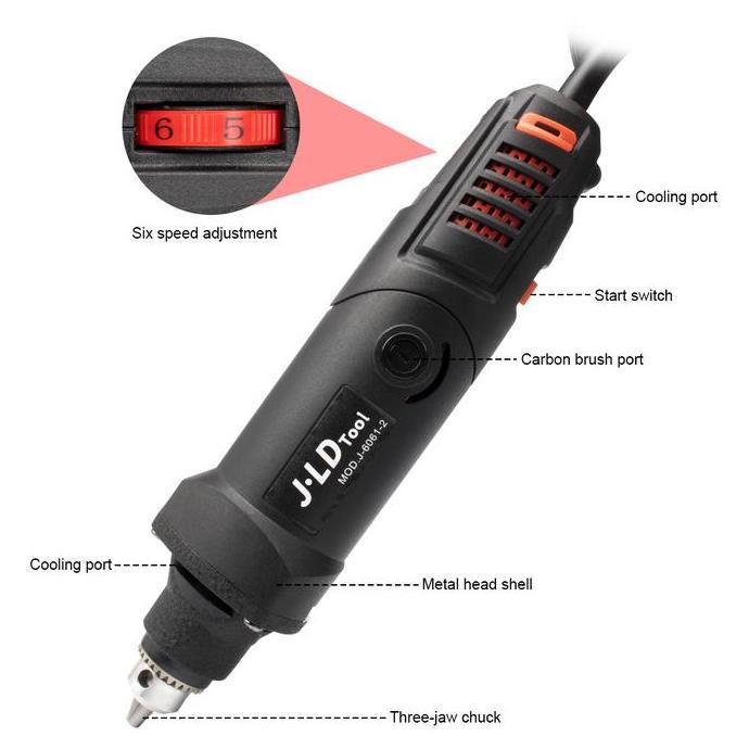 Oemahresi.new - JLD Mini Grinder J661-2 Mesin Bor Tuner Set 6MM Bor Ukir Grafir 19W dengan Brush Key