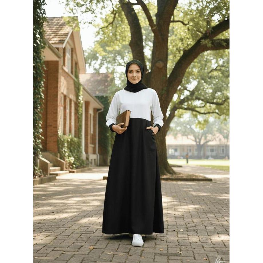 Miliki Gamis Seragam Kerja Pns Pdh Kombinasi Hitam Putih Dress Wanita Toyobo Tebal