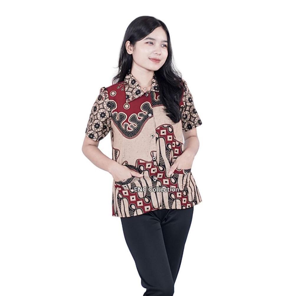 BEST SELLER BLOUSE BATIK PARADISE BATIK COUPLE - BATIK WANITA KEMEJA - ATASAN MODERN BATIK - HEM BAT