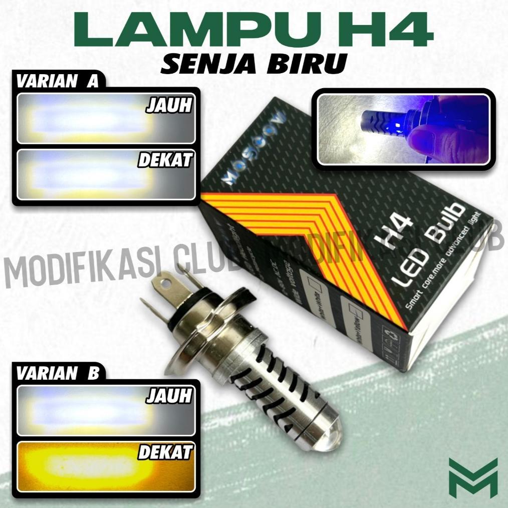 HOT Lampu LED Utama H4 Laser gun AC DC 18watt 12-80V LED H4 SENJA BIRU DEVIL  Vixion byson new scoop