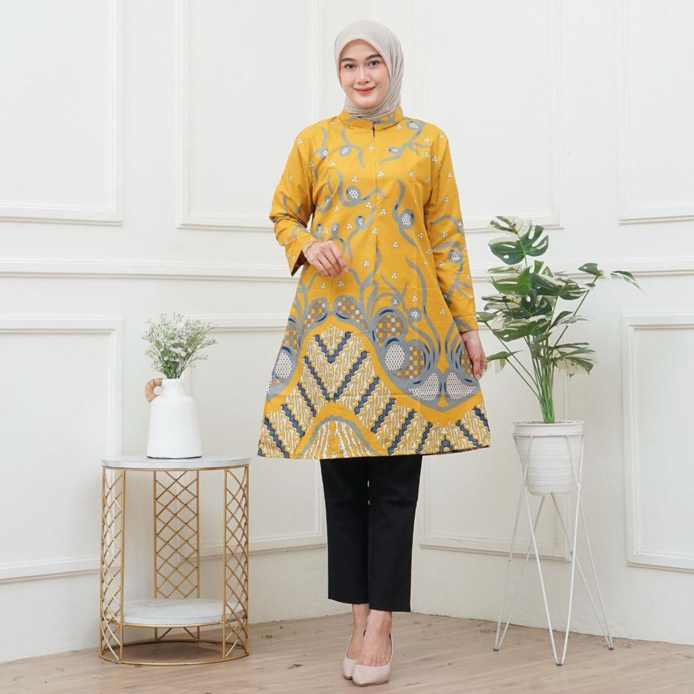BIG SALE TUNIK BATIK WANITA MODERN PREMIUM JUMBO LD 130 140 BAJU SERAGAM KANTOR GURU KERJA KONDANGAN