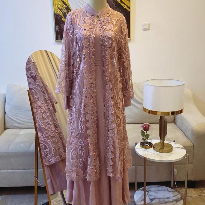 Miliki Gamis Yuna Delfia T015 Brokat Mewah Muslim Dress Wanita Pesta Lebaran Maxi Dewasa