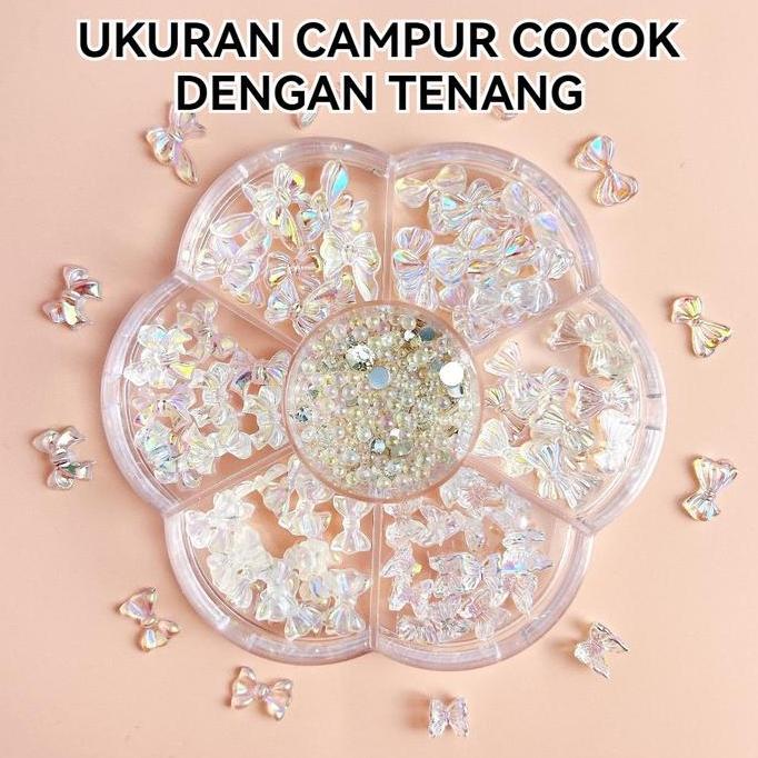 Pickme- Hiasan Kuku 3D Bentuk Pita Aurora Ornamen Kuku Resin Aksen Berlian/ Aksesoris Nail Art Set P