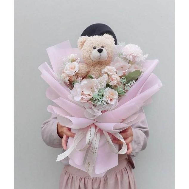 BONEKA TEDDY BEAR bouquet bunga mawar artificial kado wisuda valentine LM