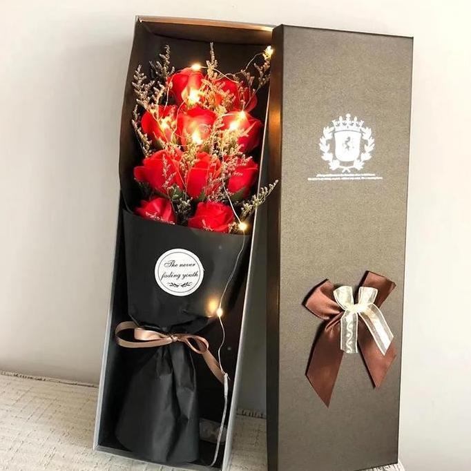 Bucket Bunga Sabun Lampu Led Buket Anniversary Valentine Kado Wisuda Viral