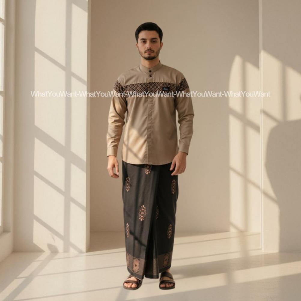 CUCI GUDANG Paket Sarko Set Sarung Dan Baju Koko Muslim Pria Lengan Panjang Satu Paket Sarung Dan Ko