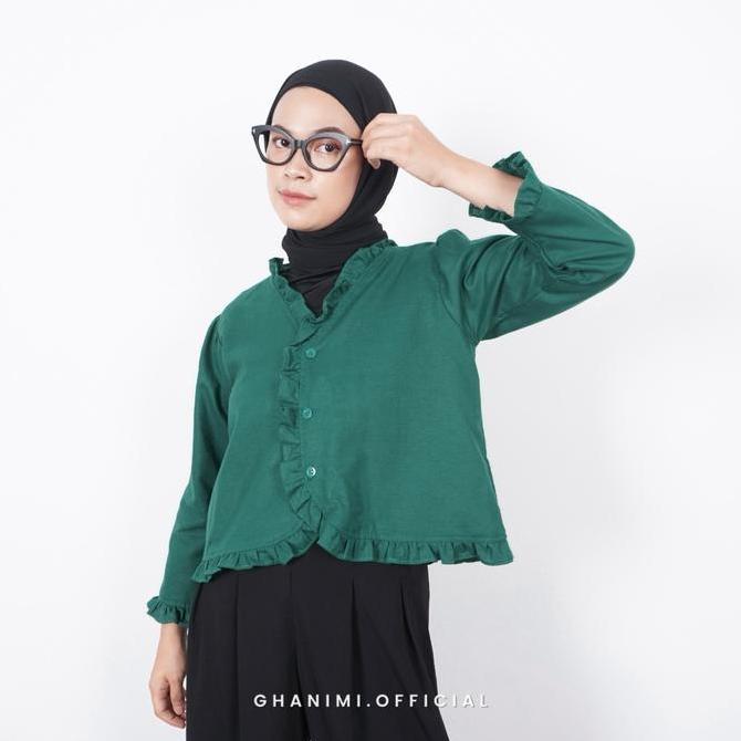 Ready Ghanimi - Minji Shirt / Kemeja Linen Rami Polos /  Kemeja Kerja Kancing Busui Friendly / Atasa