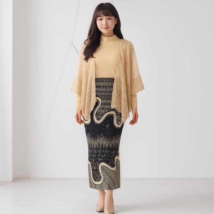 Set Batik Plisket + Outer Renda & Manset | Setelan Wanita Elegan Muslimah Terbaru Allshop