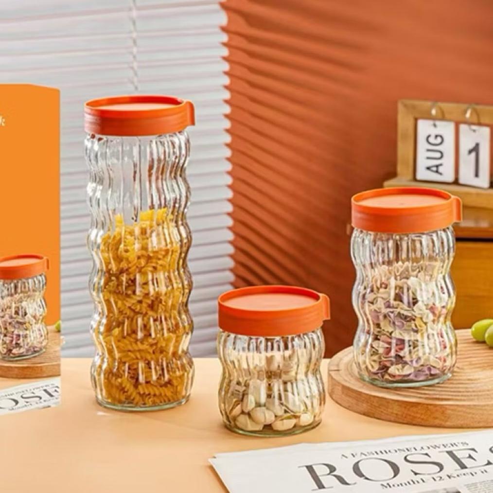 Cuci Gudang Toples Kaca Motif Belimbing Set 4In 1 /Toples Kaca Diamod Glass Tempat Kue Kering Lebara