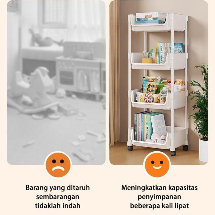 Feelweli  Rak Susun Serbaguna Rak Rak penyimpanan makanan ringan katrol Portable Roda Rak Toy Storag