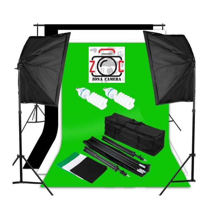 Xxct- Paket Lampu Studio Photo Komplit + Background Stand Set Lighting Video