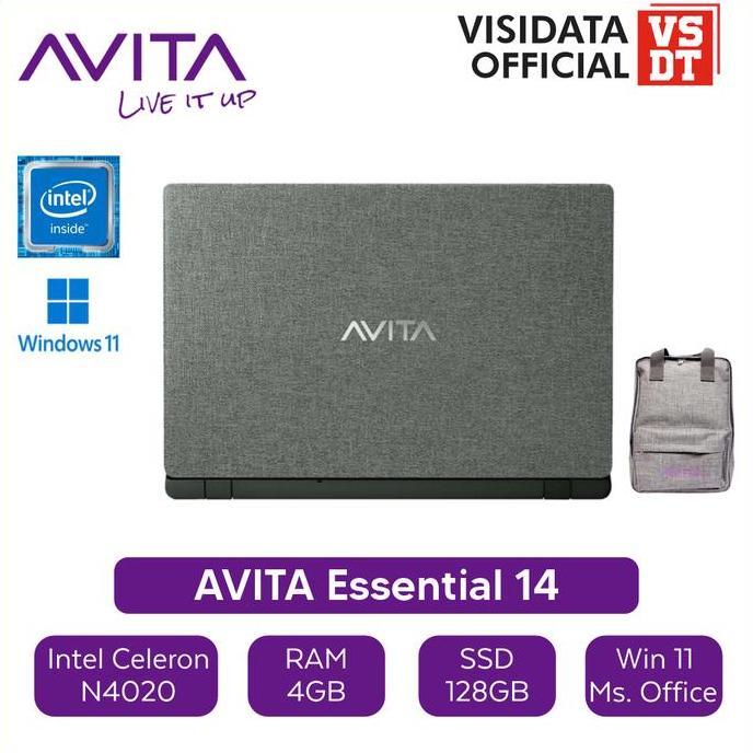 AVITA Essential 14" Intel Celeron N4020 4GB 128GB 14"HD intel Graphics - Free Win11 + Office 2021 BI