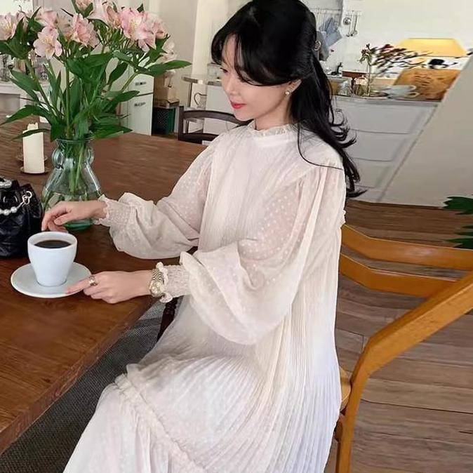 Ftx- Long Dress Wanita Korean Lengan Pnjang Fairy Dress Putih Simple Hijab Friendly Dress Pantai Dre