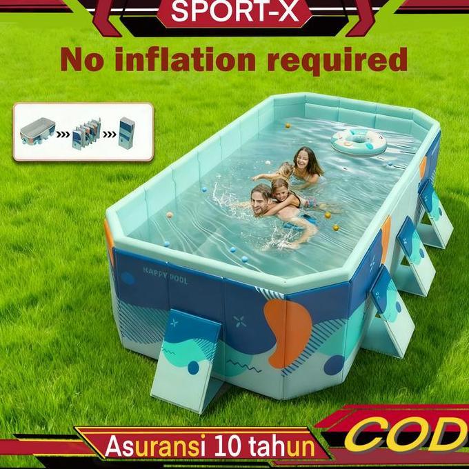 NDA SPORT-X Kolam Lipat Jumbo Portabel 3 Meter, Kolam Renang Bayi 10 Orang, Tidak Perlu Tiup, 4 Lapi