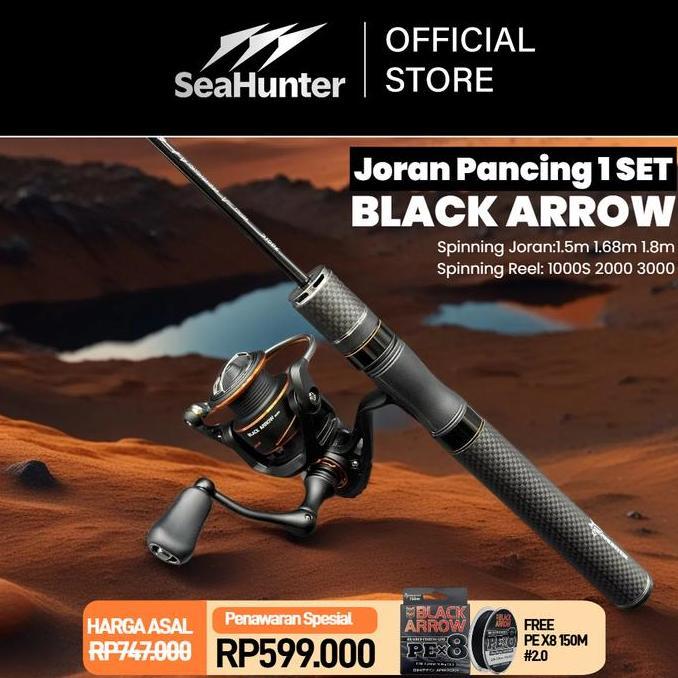 bavirohenam - [official] seahunter black arrow pro joran pancing 1 set=joran+reel pancing power hand