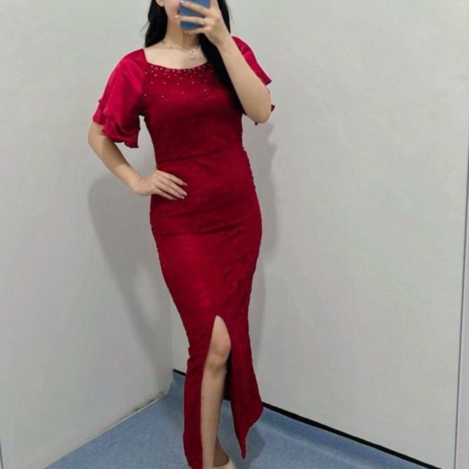 Ftx- Dress Brukat Amanda / Dress Brukat / Dress Wanita / Dress Kondangan Cantik Casual Panjang Velve