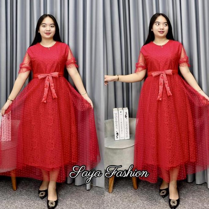 Ftx- Dress Brokat Polos Putih Maxi Mewah 20110 Casual Kombinasi Tutu Pesta Wanita
