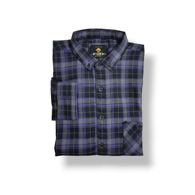 Kemeja Flanel Pria Casual Brand F2D Distro Lengan Panjang Motif Garis Kotak Slimfit 1029