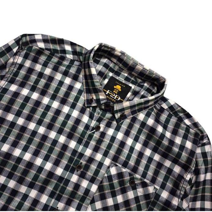 Kemeja Flanel Pria Brand F2D Distro Lengan Panjang Motif Garis Kotak Slimfit 1014 Casual