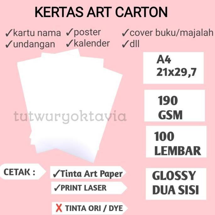 kertas art carton/art paper 190 gsm isi 100 lembar A4