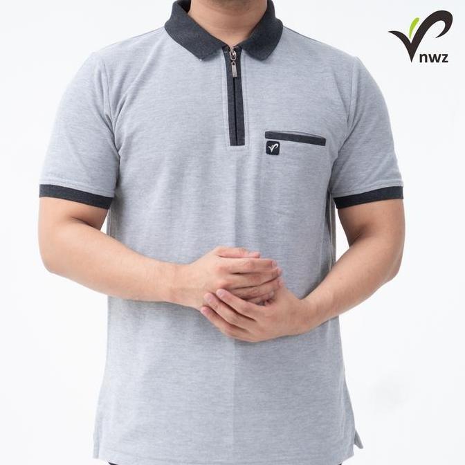 Kaos Polo Kerah Wangki Pria Zipper Saku Big Size Cotton | Baju Jumbo Resleting Warna Hitam Abu