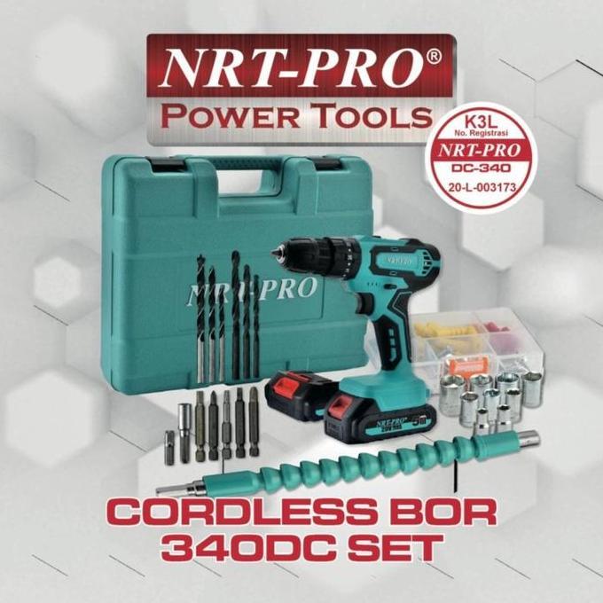MESIN BOR CORDLESS NRT PRO DC340 BOR BATERAI NRT PRO DC 340 SET
