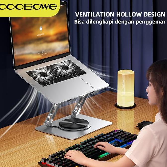 DF76 >> COOBOWE Stand Laptop Aluminium Cooling Pad Kipas Pendingin Portable Dudukan Laptop 10-17 Inc
