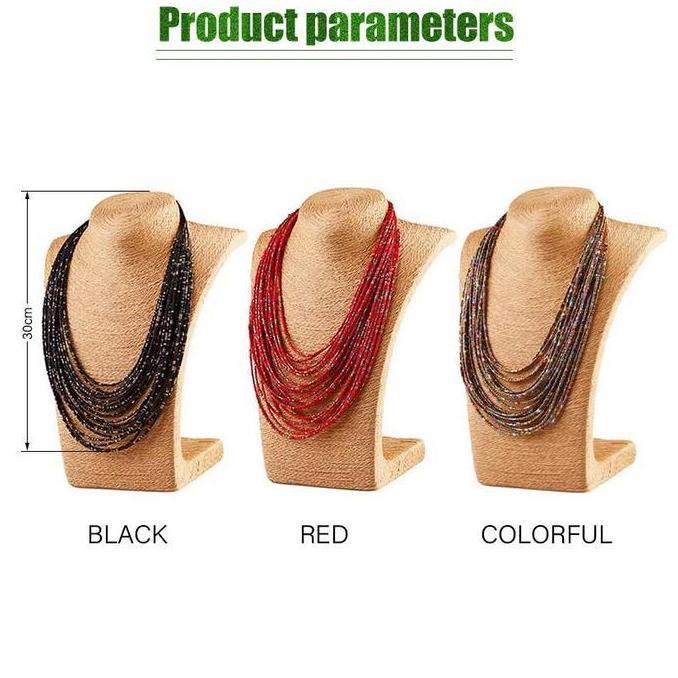 MONOLOZ Kalung Hijab Panjang Manik Manik Etnik 2 Layer Kalung Wanita Korea Aesthetic Aksesoris Fashi