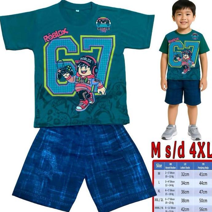 AI78 >> Setelan Anak Laki Laki motif Roblox  Angka  / Pakain Anak Laki Gambar Roblox / Baju Anak Gam