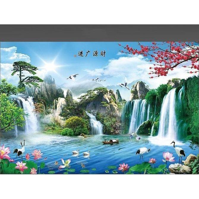 Diskon Hutan Alam Yang Indah, Air Terjun, Cetak Karpet Dinding Besar, Karpet Dinding Hippie Pemandan