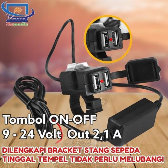 Charger Tanam HP Mobil Motor Matic Truk 2 USB Anti air 12 - 24 Volt