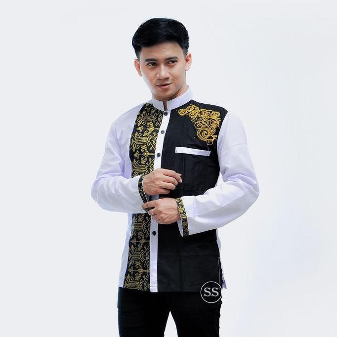 Termurah / Hot Sale Baju Koko Pria Dewasa Terbaru Lengan Panjang Kombinasi Batik Muslim Bordir Forma