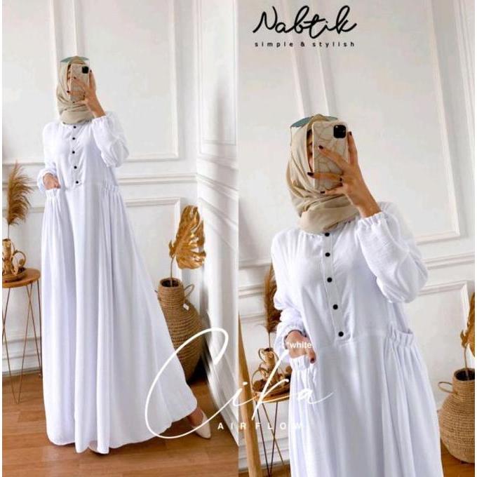 Termurah / Hot Sale Gamis Cika Dress Kondangan Wanita Crincle Airflow Elegant Simple Busui Kancing L