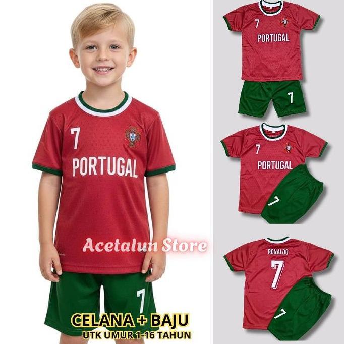 MD1 - SETELAN BAJU BOLA ANAK umur 1-16 tahun/JERSEY PORTUGAL/RONALDO Celana Outdoor Sport