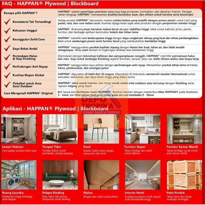 Waare- Happan - Plywood | Triplek Terpopuler Di Indonesia Permukaan Rata & Halus, Core Padat & Penuh