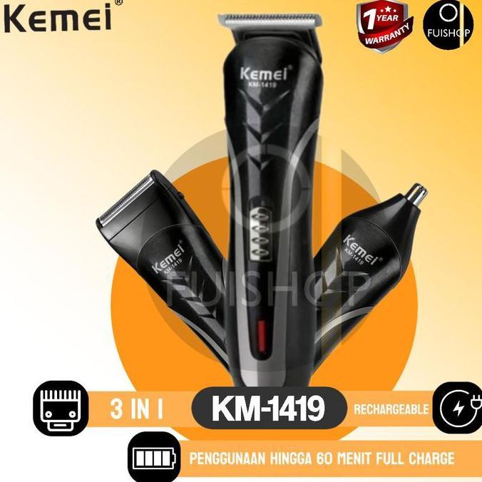 Km-1419 Mesin Cukur Kemei Clipper 3 In1 Alat Cukur Rambut Charger 1419
