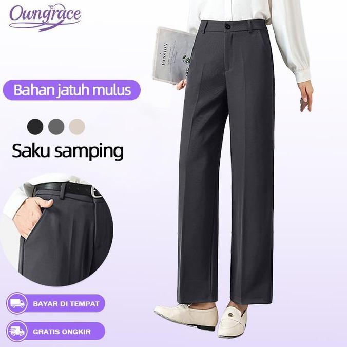 Sedia Owngrace Celana Kulot Wanita Highwaist Celana Panjang Model Basic Longgar Cocok Untuk Kerja Da