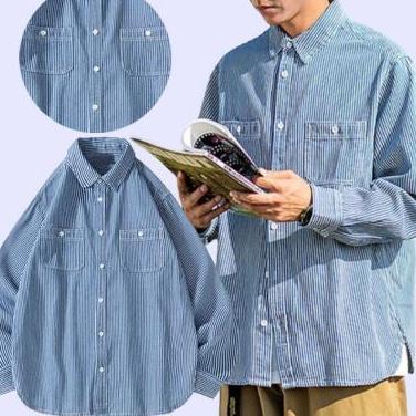 Termurah / Hot Sale Uniqlo Hickory Chambray Stripeshirt - Kemeja Denim Pria Lengan Panjang